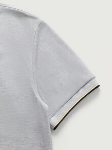 Camisa polo de manga corta con estampado de escudo a rayas para hombre, de verano - Gris - Ver 6