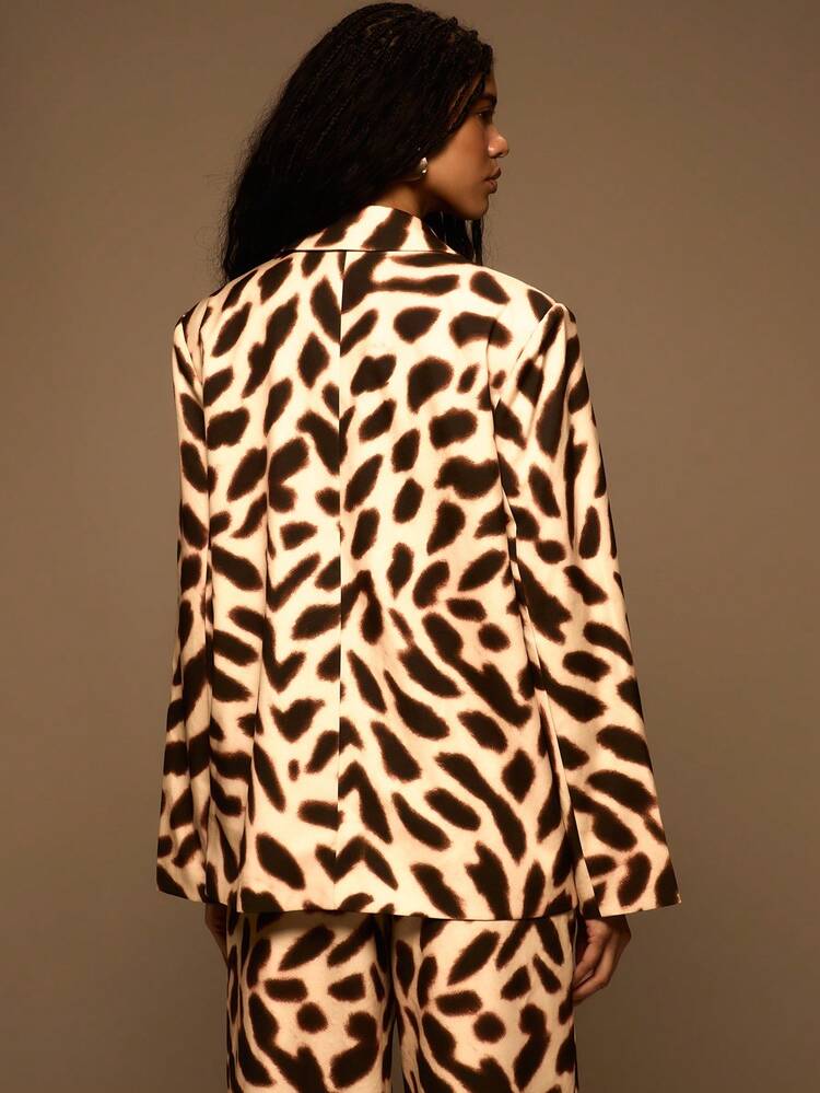 MUSERA Animal Print Oversized Blazer Spring Summer Elegant Vacation Holiday Ibiza Club Occasion Sexy Evening Wedding Guest Sunset Kiss - Brown - View 4