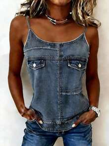 EMERY ROSE Áo hai dây lửng ôm sát dành cho nữ - Màu xanh lam - Xem 3