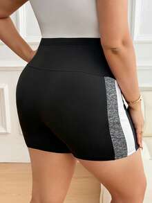 Plussiva Maternity Plus Size Adjustable Waist Striped Casual Shorts Gym Spring - Black - View 2