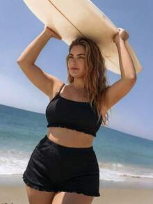 Swim SPRTY Plus Size Women's Black Boxer Briefs, Beach/Swimwear For Spring/Summer - Black - View 5