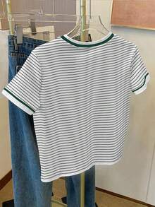 Resyla 女士休闲条纹骑士印花短袖圆领T恤 - 彩色 - 查看 2