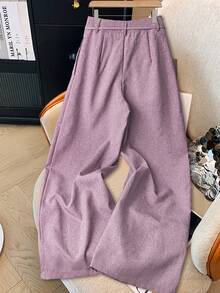 GlowEve 女士休闲蓝白布料系带阔腿西装裤，春夏款 - 淺粉色 - 查看 2