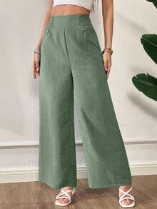 SHEIN Essnce Summer Pants Women Striped Drawstring Waist Straight Loose Casual Pants - Mint Green - View 6