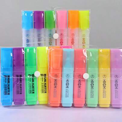 6PCS Chisel Tip Large Ink Capacity Macaron Colors Fluorescent Highlighter Pen For Drawing Marking Studying Note Taking Office School Supplies Stationery Essentials