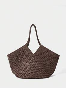 SHECARRY Túi xách nữ dệt thời trang, túi đeo vai dung tích lớn. - Nâu đậm - Xem 3