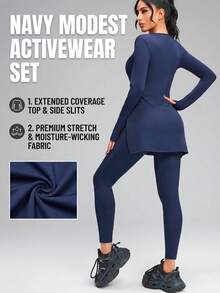 Innovista Women's Letter Print Long Sleeve Top And Leggings Sports Suit - Blue - View 6