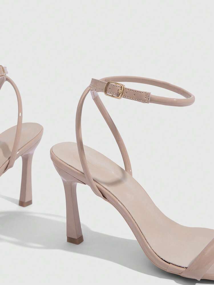 CUCCOO SZL Women Shoes Spring And Summer New Apricot Mirror Ankle Strap Women's High Heel Sandals Stylish Simple Comfortable Versatile Sexy Party Banquet Women's Sandals