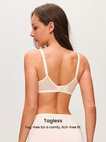 LUVLETTE Soft Woman Lingerie Breathable Underwire Sexy Unlined Minimizer Yellow & White Floral Lace & Sheer Mesh Bra - Beige - View 4