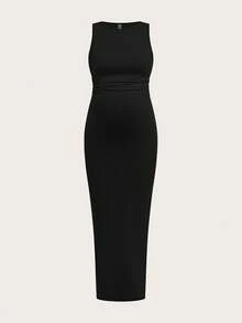 SHEIN Set de 3 vestidos casuales de maternidad de unicolor con cuello redondo, plisados y ajustados, sin mangas - Multicolor - Ver 10