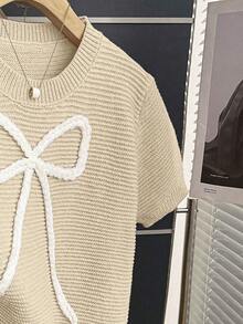 Franclia Nouveau pull en tricot rose doux et mignon avec nœud papillon pour femmes, printemps/été - Nude - Voir 7