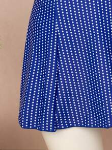Bellisia 2pcs/Set Women Modest 1920s Gatsby Swimsuit Skirt, V-Neck Blue Polka Dot Lace Trim Random Floral Print, Suitable For Swimming, Vacation, Beach Summer - Blue - View 7