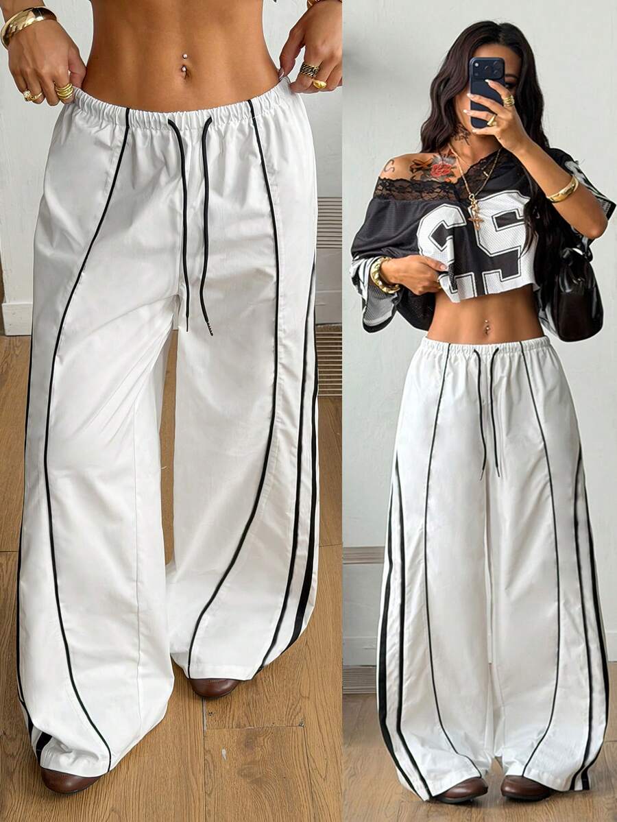 Coolane Quần ống rộng phối màu dành cho nữ, thích hợp cho các buổi hòa nhạc, đi chơi, dạo phố mùa xuân và hè. - trắng - Xem 1