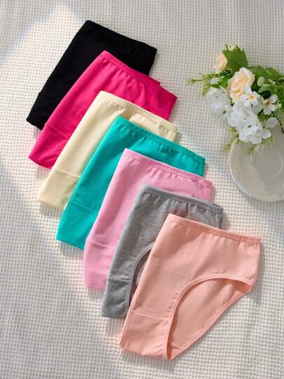 SHEIN Paquete de 8 bragas de algodón suave y cómodo de unicolor para adolescentes