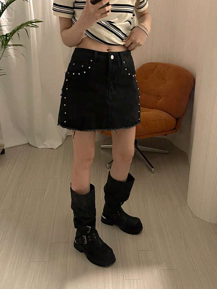 Women's Distressed Denim Skirt, Korean Street Style Summer