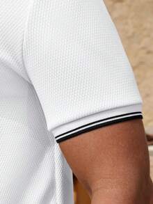 Manfinity Homme 男士条纹短袖休闲通勤 Polo 衫 - 白色 - 查看 4