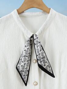 Franclia Women's Textured Fabric Pearl Button Collar Tie Ribbon Elegant Blouse - White - View 6