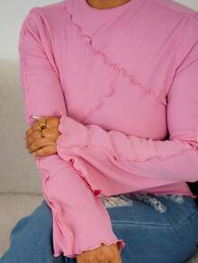 SAYEHFBABY Lettuce Hem Long Sleeve T-Shirt Winter Thanks Giving Pink Casual Spring - Pink - View 3