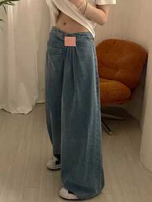 DAZY Jeans casuales anchos y sueltos lavados para mujer - Azul - Ver 1