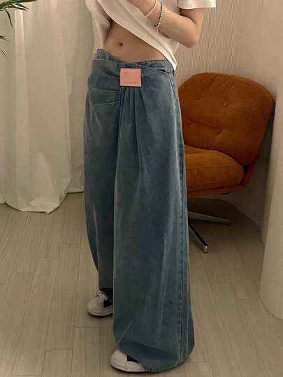 DAZY 女士水洗宽松阔腿休闲牛仔裤