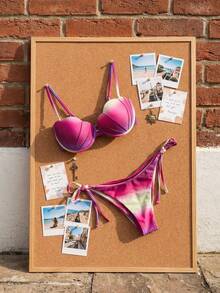 Swim Mod Conjunto de bikini con taza de concha degradada, tirantes de espagueti desmontables, sujetador de acero con recogida lateral y lazo, color aleatorio - Multicolor - Ver 2