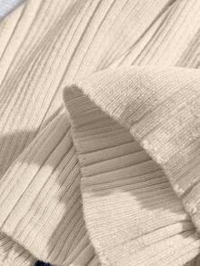 Franclia 女士纯色长款开衫毛衣连衣裙，短袖 - 杏色 - 查看 5