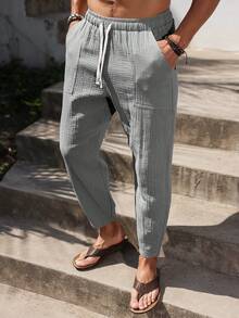 VENTUSAIL Men's Drawstring Waist Pockets Casual Versatile Daily Wear Pants - Dark Grey - View 5