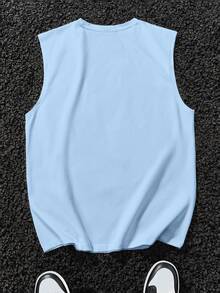 Manfinity Homme Men's Solid Color Round Neck Sleeveless Loose Casual Summer Versatile Tank Top - Baby Blue - View 2
