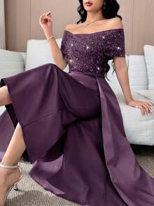 Feyla Đầm dạ hội dáng chữ A sang trọng, thanh lịch, thắt eo, cao cấp, hàng mới về. - Màu tím - Xem 2
