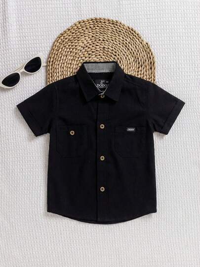Camisa Niño Manga Corta con Bolsillos Estilo Clásico