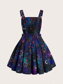 Sweetra 大码夏季时尚暗黑宇宙印花吊带裙 - 彩色 - 查看 2