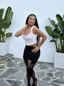 Tyla Gomez Women's Fashionable Sexy Semi-Sheer Bow Footless Tights Y2k - Black - View 4