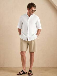 Core Aspect Camisa masculina de verão casual com botões frontais e manga curta. - Branco - Ver 6
