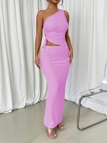 Selianne Women's Solid Color Pleated Blouse And Skirt 2 Pieces Outfit, Fashionable For Dates - Pink - View 4