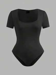 SHEIN EZwear 3件套多色方领T恤式连体衣，黑/白/灰 - 彩色 - 查看 5