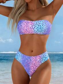 Swim Lushoire Bộ đồ bơi nữ, họa tiết da báo ombre, dây đeo có thể tháo rời, 2 mảnh, thích hợp cho kỳ nghỉ hè, đi biển. - Nhiều màu - Xem 3