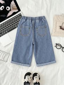 SHEIN Toddler Boys' Loose Cuffed Blue Denim Pants - Light Wash - View 2