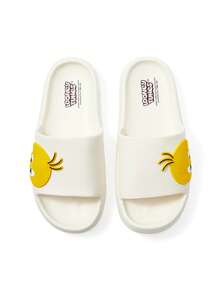 LOONEY TUNES X SHEIN 可爱卡通崔弟女童白色套脚拖鞋，防滑速干，轻便EVA材质，适合室内、浴室、游乐场、游泳池、海滩等室内外场所，情侣款 - 白色1 - 查看 4