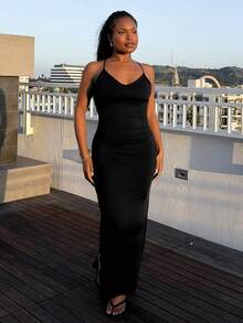 Tyla Gomez Solid Backless Bodycon Dress,Summer Dresses For Women Party - Black - View 5