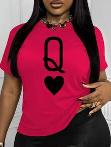 INAWLY Women's Casual T-Shirt With Queen Of Cards Pattern, Suitable For Spring And Summer, For New Year - Hot Pink - View 3