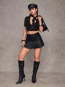 Jeanoix Y2K Fashion Casual Versatile Mini Pleated Skirt - Black - View 6