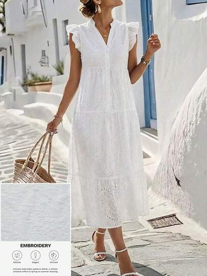 Amorya 2026 Summer New Loose Casual Vacation Style Mid-Length Dress Women's Day Elegant Gift For Mom Festival Outfit Beach Date Night Beach Vacation Outfits For Women Weddings & Events Summer Outfit For Women Summer Dress For Women Vacation Boho Sexy Women Clothes White Beach Dress Women White Dress Vacation Boho White Dress Coastal Dresses White Outfits For Women Vacation White Maxi Dress Women White Eyelet Dress Linen Maxi Dress Sundresses For Women Easter Dress Women Eyelet Top White Polka Dot Dress