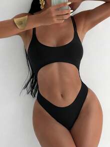 Áo tắm liền thân không lưng dây mảnh màu trơn Swim SXY-D dành cho nữ - màu đen - Xem 1