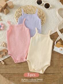 Cozy Pixies Bộ 3 món áo liền quần dệt kim mềm mại màu trơn cho bé gái - Nhiều màu - Xem 2