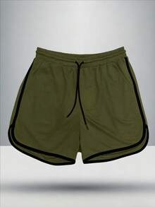 GymBeat Men's Drawstring Waist Pocket Casual Sports Shorts - Army Green - View 5