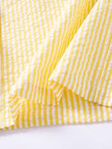 SHEIN 2pcs/Set Spring/Summer Tween Girls Casual Elegant Striped Camisole Top & Matching Striped Pants Set, Suitable For Daily, Commute, Leisure, Vacation, Gathering With Friends - Yellow - View 8