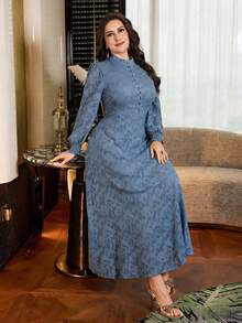 Modelyn Vestido de fiesta elegante con cuello alto y cintura ceñida para mujer de talla grande - Neblina azul - Ver 5