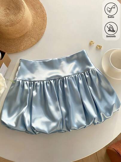 Comfortcana 2026春夏新款女士蓝色缎面花苞蓬蓬半身裙，适合冬季、复活节、派对、海滩、婚礼、毕业典礼等场合，风格优雅、休闲、度假、运动、正式、Y2K、商务，饰有亮片、流苏、荷叶边、花朵和图案。