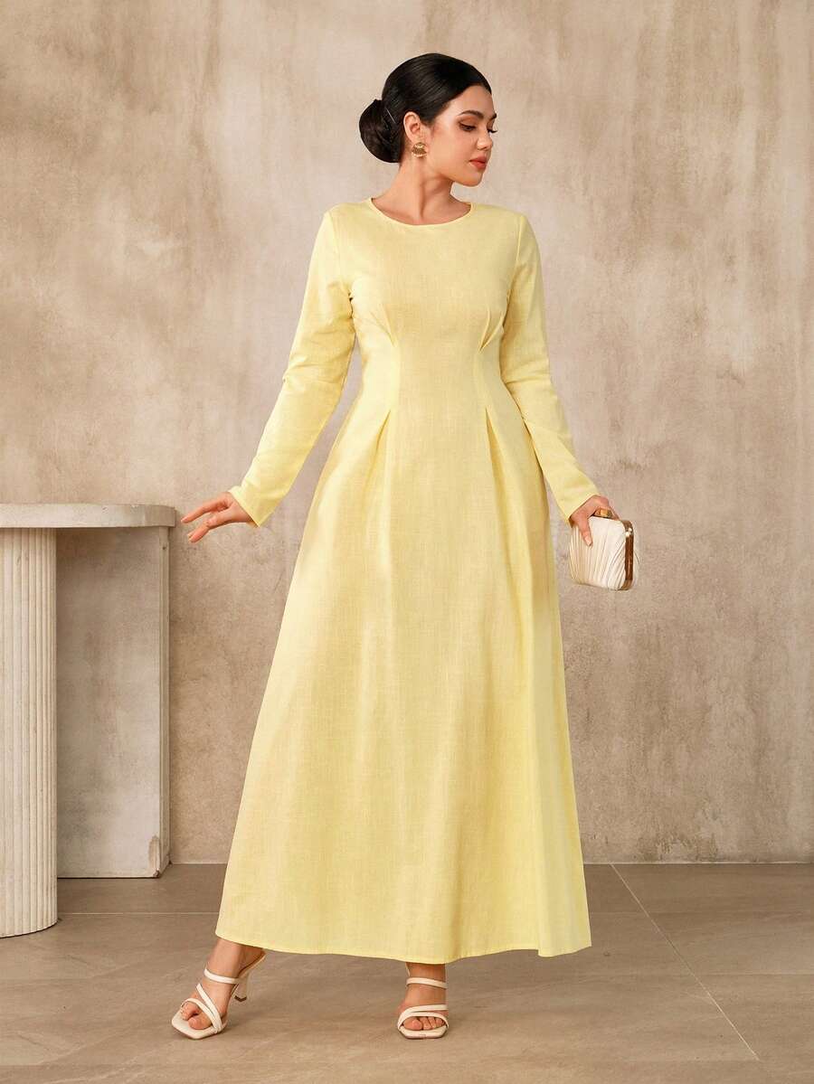Graceveil Đầm dạ hội màu trơn thanh lịch dành cho nữ, đầm dài có tay, đầm nữ cổ điển sang trọng, đầm dự tiệc trang trọng, đầm dự tiệc cưới, đầm dự lễ tân cho cô dâu, đầm đi nhà thờ cho nữ, đầm dự tiệc trang trọng cho nữ. - Vàng nhạt - Xem 1