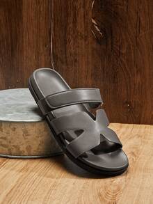 SHUZIA Dép lê đế cao màu xám H Architectural dành cho nam - Đế PU hình học & chống trơn trượt | Thiết kế hở mũi, thích hợp cho những chuyến dạo chơi từ khu nghỉ dưỡng đến thành phố. - Xám - Xem 1